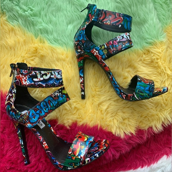 Steve Madden Shoes - NWOT, Steve Madden, Mira Rainbow Graffiti Stilettos, Size 7